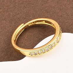 Настоящее золото 18K Регулируемые кольца для женщин с микропаве из латуни и кубическими цирконами, долговечный, стойки покрытие, реальный 18 k позолоченный, 3 мм, регулируемый