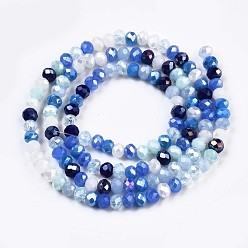 Dodger Blue Glass Beads Strands, AB Color Plated, Faceted, Rondelle, Dodger Blue, 3.5x3mm, Hole: 0.8mm, about 132~140pcs/strand, 14.80 inch~15.16 inch(37.6cm~38.5cm)