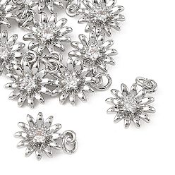 Platino Colgantes Shegrace de latón con microengaste de circonitas cúbicas transparentes, sin cadmio y níque y plomo, encantos de la flor, Platino, 12.5x10x3 mm, anillo de salto: 4x1 mm, diámetro interior: 2 mm