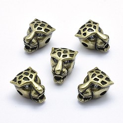 Antik Golden Messing Perlen, mit klaren Zirkonia, Cadmiumfrei und Nickel frei und Bleifrei, Leopard, Antik Golden, 14x11x9.5 mm, Bohrung: 2.5 mm