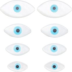 Темно-Голубой Натуральные белые ракушки из перламутровых ракушек, с синтетическими бирюзовый, лошадь сглаз со сглазом, глубокое синее небо, 10~18x5~9x3 мм, отверстие : 0.5~0.7 мм, 8 шт / комплект