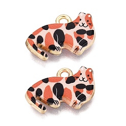 Tomato Printed Alloy Pendants, Rack Plating, Cat Shape Charms, Cadmium Free & Nickel Free & Lead Free, Golden, Tomato, 12x18~19x3.5mm, Hole: 1.8mm