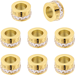 Золотой 8 шт. 304 бусины из нержавеющей стали, с четким кубического циркония, ионное покрытие (ip), колонка, золотые, 6x10 мм, отверстие : 6 мм