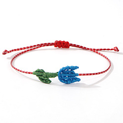 Королевский синий Богемный регулируемый браслет-цепочка для женщин, цветок, королевский синий, 11 дюйм (28 см), Цветок: 35 mm длиной, шириной 10 мм 