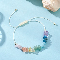 Смешанные камни Браслеты из плетеных бусин из натуральных драгоценных камней чакра, плетеные браслеты из нейлонового шнура для женщин, внутренний диаметр: 7/8~3-3/4 дюйм (2.2~9.4 см)