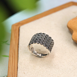 Античное Серебро Этнический стиль регулируемые 925 кольца из стерлингового серебра для женщин, античное серебро, внутренний диаметр: 16~19 мм