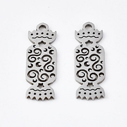 Нержавеющая Сталь Цвет Не тускнеющие 201 подвески из нержавеющей стали, лазерная резка, Рождество конфеты, цвет нержавеющей стали, 19x6.5x1 мм, отверстие : 1.4 мм