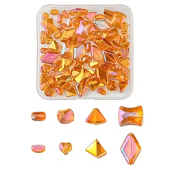 Оранжевый Гальванизируйте прозрачные стеклянные бусины, смешанный стиль, разнообразные, оранжевые, 5.5~15x4~10.5x3~6.8 мм, отверстие : 0.8~1.2 мм, 10 шт / стиль