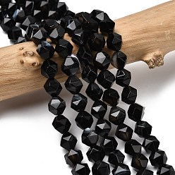 Полосатый Агат Нити бусин из натурального чёрного полосатого агата/полосатого агата, звезды вырезать круглые бусы, граненые, окрашенная и подогревом, 7~8x7~8x7~8 мм, отверстие : 1 мм, около 46~47 шт / нитка, 14.72''~15'' (37.4~38.1 см)