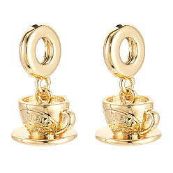 Настоящее золото 18K Латунные европейские подвески с подвесками, чашка, Подвески с большими отверстиями, без кадмия и без свинца, реальный 18 k позолоченный, 21 мм, отверстие : 4.5 мм