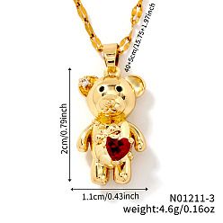 Красный Милые кулоны-медведи из латуни с кубическими цирконами и паве для женщин, золотые, красные, 15.75 дюйм (40 см)