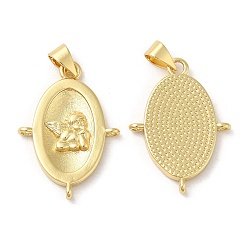 Настоящее золото 18K Звенья компонентов люстры латунного покрытия стойки, долговечный, без свинца и без кадмия, овал с подвеской ангелочка, реальный 18 k позолоченный, 26x18x2.5 мм, Отверстие : 1.2 мм & 4.5x3 мм