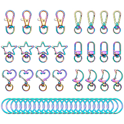 Rainbow Color 24 поворотные застежки из сплава шт., застежка-карабин с поворотным карабином, с 24шт. 304 разъемным кольцом для ключей из нержавеющей стали, разнообразные, Радуга цветов, 25~40x12.5~25x2~6 мм
