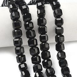 Black Onyx Натуральный черный агат бисер нитей, граненый стол, вырезанный куб, окрашенная и подогревом, 8.5~9.8x8.5~9.8x8.5~9.8 мм, отверстие : 0.8~1.2 мм, около 45~46 шт / нитка, 14.96~15.47 дюйм (38~39.3 см)