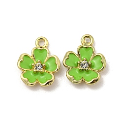 Зеленый газон Подвески из эмали и сплава, со стразами, золотые, цветочный шарм, зеленый газон, 16x12.5x3 мм, отверстие : 1.8 мм