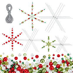 (52) Непрозрачная лаванда DIY комплекты ювелирных изделий, включая рождественские снежинки из железной проволоки и круглые бусины из искусственного жемчуга из АБС-пластика, разноцветные, 95x85x0.8 мм