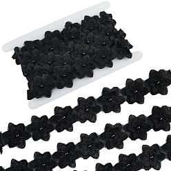 Черный 2 ярдов цветочной отделки из полиэстерового кружева, кружевные ленты с искусственным жемчугом для аксессуаров одежды, чёрные, 1-3/4 дюйм (45 мм)