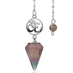Флюорит Натуральный флюорит маятник большой подвески, неокрашенными, латунная фурнитура с платиновым покрытием, конус очарование, Кулон : 58x16x16 мм