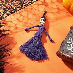 Темно-синий  Шифер Хеллоуин хлопковые нитки кисточка и синтетический бирюзовый череп подвеска украшения, с карабин-лобстерами , темный сланец синий, 130 мм