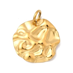 Настоящее золото 18K 304 подвески из нержавеющей стали, с целью перехода в кольце, ионное покрытие (ip), кованый плоский круглый брелок, реальный 18 k позолоченный, 17.5x18.5x3 мм, отверстие : 4 мм