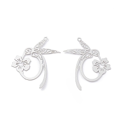 Нержавеющая Сталь Цвет Не тускнеющие 201 подвески из нержавеющей стали, полый, цветок, цвет нержавеющей стали, 38x32x0.3 мм, отверстие : 1.6 мм