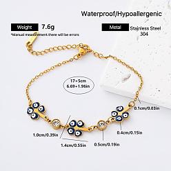 Eiffelturm 304 Armbänder aus Edelstahl mit Emaille-Gliedern und Kristallstrass, golden, Blau, Eiffelturm, 6.69 Zoll (17 cm)