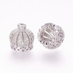 Платина Латунные микро проложить кубического циркония бусы, кисточка крышка под залог, корона, полый, платина, 8.5x9 мм, отверстие : 0.5 мм