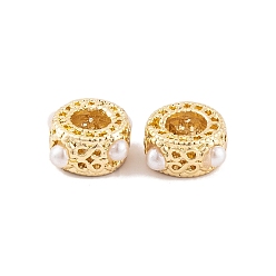 Золотой Стойки покрытие сплава европейские шарики, с ABS имитации жемчуга, бусины с большим отверстием, колонка, золотые, 10x5.5 мм, отверстие : 5 мм