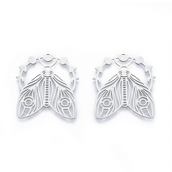 Нержавеющая Сталь Цвет Не тускнеющие 201 подвески из нержавеющей стали, цикада с фазой луны, цвет нержавеющей стали, 37x34x1 мм, отверстие : 1.6 мм