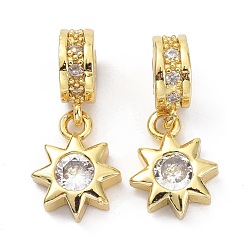 Golden Brass Cubic Zirconia Pendants, Sun, Golden, 19mm, Hole: 2.5mm