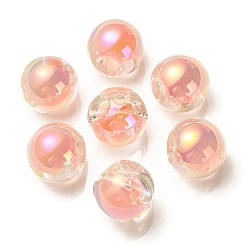 Легкий Лосось Прозрачное УФ-покрытие радужные переливающиеся акриловые бусины, бусина в бусине, круглые бусины судзумару, светлый померанцевый, 15.5~16 мм, отверстия : 3 mm и 4.5 мм