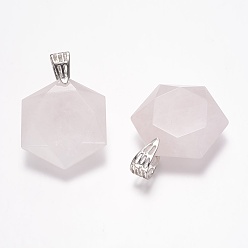 Розовый Кварц Природного розового кварца подвески драгоценных камней, граненые, гексаграмма, платина, 41x28x9 мм, отверстие : 5x9 мм
