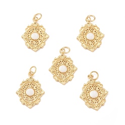 Белый Кулоны из экологически чистой латуни с эмалью, с целью перехода в кольце, без свинца и без кадмия, цветочный шарм, реальный 18 k позолоченный, белые, 21.5x16x1.5 мм, отверстие : 3.5 мм