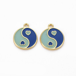 Темно-Синий Стеллаж покрытие сплава эмалью подвески, без кадмия и без свинца, золотой свет, плоские круглые с инь янь, темно-синий, 13.5x11.5x1 мм, отверстие : 1.2 мм