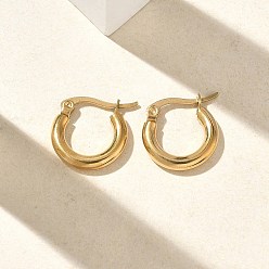 Золотой 304 серьги из нержавеющей стали для женщин, ионное покрытие (ip), Кольцевая форма, золотые, 16x18x3 мм