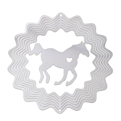 Лошадь 201 нержавеющая сталь 3 вращающийся подвесной ветряной спиннер, для украшения сада внутри и снаружи помещения, не тускнеет, цвет нержавеющей стали, лошадь, 101x1 мм, отверстие : 2 мм