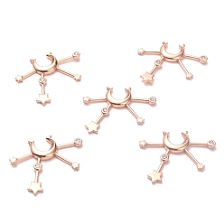 Rose Gold Brass Micro Pave Cubic Zirconia Pendants, Long-Lasting Plated, Star, Rose Gold, 27x33x2.6mm, Hole: 1mm