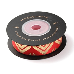 Triangle Rubans de polyester, avec marquage à chaud doré simple face, pour emballage cadeau bricolage, emballage de fleurs, motif de triangle, 5/8 pouces (16 mm), 10 yards / rouleau (91.44m / roll)