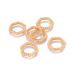 Персиковый Слойка Японский бисер miyuki & toho ручной работы, с 304 кольцами из нержавеющей стали, Ткацкий станок, шестиугольник, золотые, розовые, 15~15.5x16x1.8~2 мм