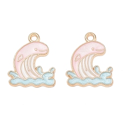 Pink Alloy Enamel Pendants, Dolphin Charms, Golden, Pink, 19.5x16x1mm, Hole: 1.6mm
