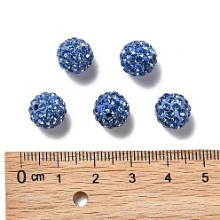 Light Sapphire Pave Disco Ball Beads, Polymer Clay Rhinestone Beads, Round, Light Sapphire, PP13(1.9~2mm), 6 Rows Rhinestone, 10mm, Hole: 1.5mm
