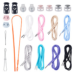 (52) Непрозрачная лаванда 16шт. 8 цвета сменные шнурки из полиэстера и хлопка, в комплекте 4пластиковый нитевдеватель и 28пластиковые пружинные фиксаторы для шнура, разноцветные, 1240x5 мм