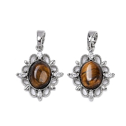 Платина Латунные микропаве прозрачные подвески с фианитом, без кадмия, без никеля и без свинца, с глаз тигра, овальные, платина, 19x15x4.5 мм, отверстие : 2.5 мм