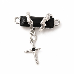 Platinum Alloy Connector Charms, with Black Resin, Cross Links, Platinum, 33x29.5mm, Hole: 2.1~2.6mm