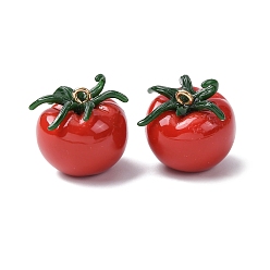 Красный Подвески из имитации растительной смолы, помидор, с золотой петлей, красные, 20.5x19.5 мм, отверстие : 2 мм