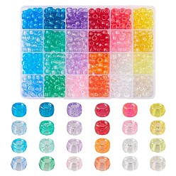 Mixed Color 600Pcs 24 Style Transparent Plastic Beads, with Glitter Powder, Barrel, Mixed Color, 9x6mm, Hole: 3.8mm, 25pcs/style