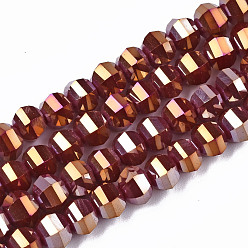 Коричневый Стеклянные бусины с гальваническим покрытием , с покрытием AB цвета, граненые, круглые, коричневые, 6x4.5 мм, отверстие : 1.2 мм, около 95~98 шт / нитка, 16.73~17.32 дюйм (42.5~44 см)