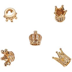 Золотой Латунные микро проложить кубического циркония бусы, корона, золотые, 6.8x5.2x1.1 см, 11~14x7~10, отверстие : 1~6 мм, 5 шт / коробка