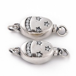 С Покрытием Тайского  Серебра 925 штыковые застежки из стерлингового серебра, с кубического циркония, овальные, Таиланд, стерлинговое серебро, покрытие, 7.5x17x4.5 мм, отверстие : 2 мм