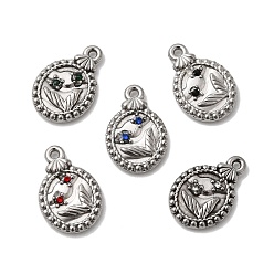 (52) Непрозрачная лаванда 304 подвески из нержавеющей стали со стразами, овальные подвески с узором «рыбий хвост», цвет нержавеющей стали, разноцветные, 16.5x11x2.5 мм, отверстие : 1.2 мм